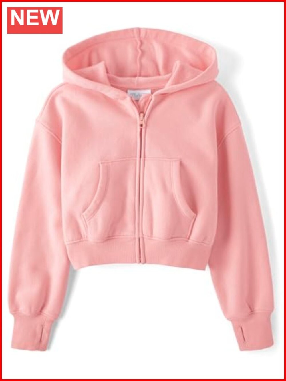 Girls Long Sleeve Hooded Fleece Cropped Zip Up Sweatshirt